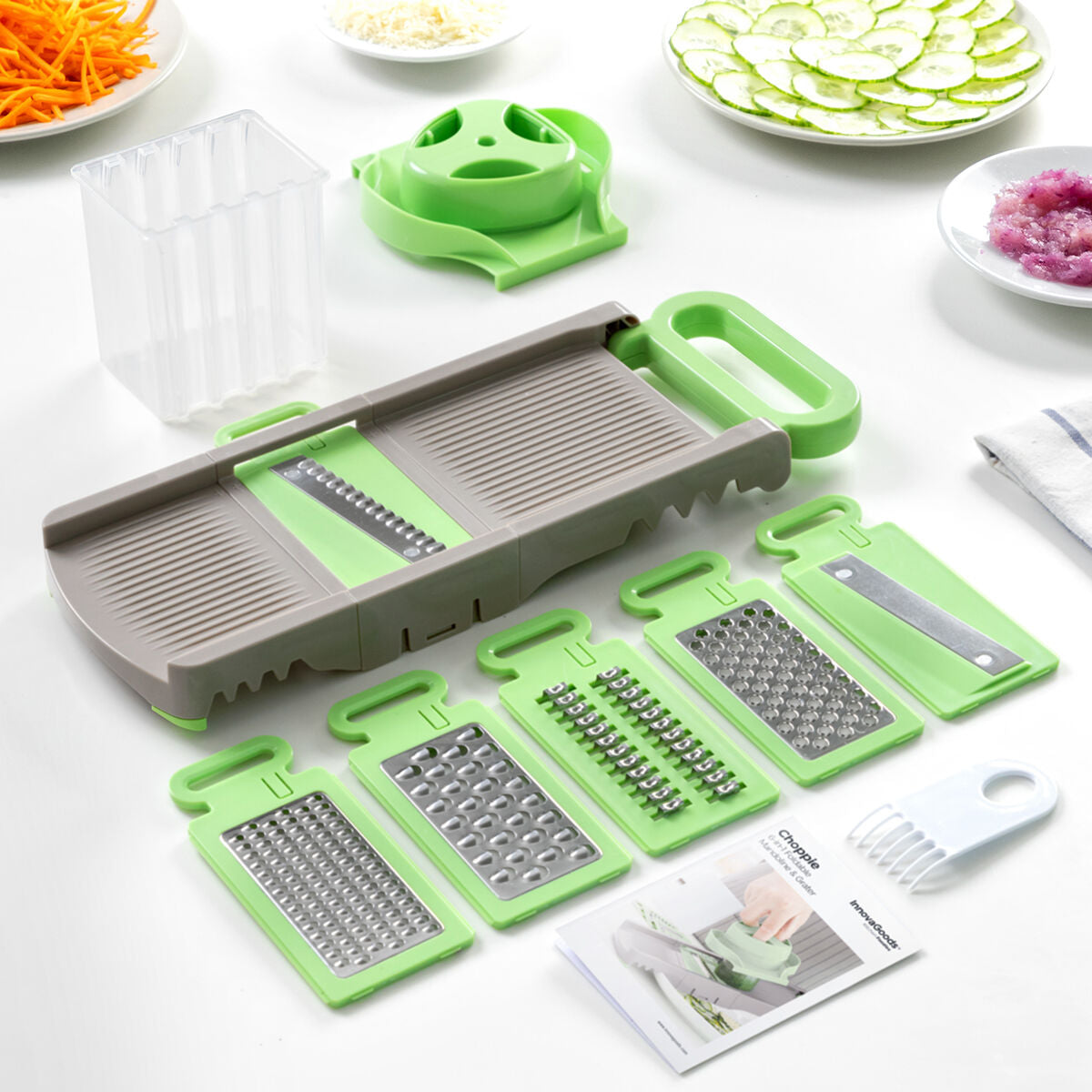 Pack Cortador de Verduras en Espiral y Mandolina-Rallador Plegable 6 en 1 InnovaGoods