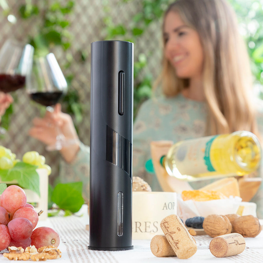 Pack Sacacorchos Eléctrico para Botellas de Vino y Tapón Dispensador Aireador de Vino 2 en 1 InnovaGoods