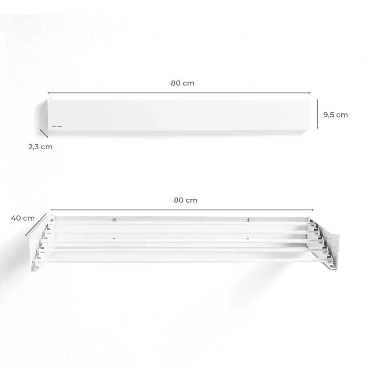 Tendedero de Pared Plegable Extensible Retráctil Dryva 80 InnovaGoods