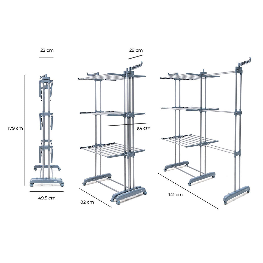Tendedero Plegable Vertical Extensible con Ruedas Dolver XL InnovaGoods 30 Barras